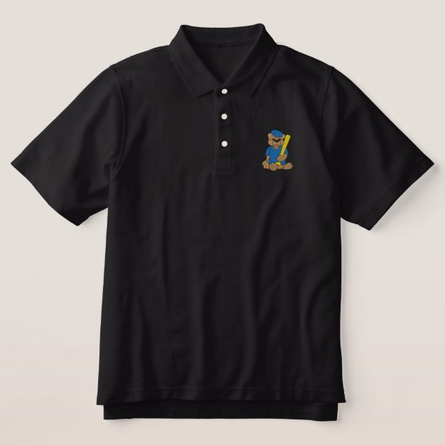 Baseball Bear Embroidered Polo Shirt (Design Front)