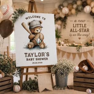 Baseball Bear Gender Neutral  Welcome Baby Shower Foam Board