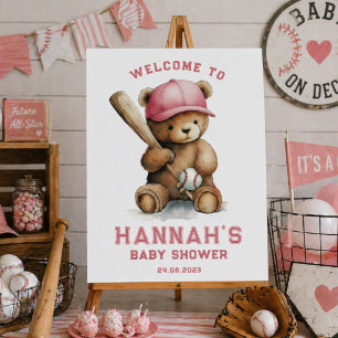 Baseball Bear Girl Custom Welcome Baby Shower Foam Board
