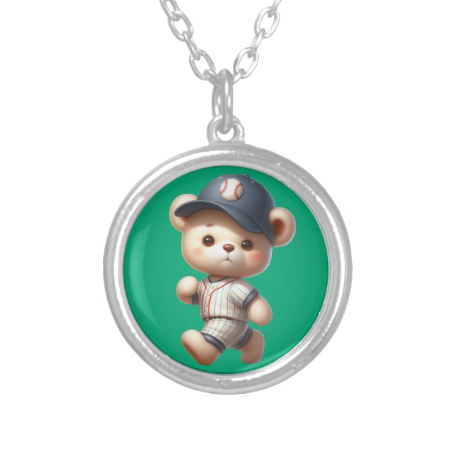Baseball Bears 1 Silver Plated Necklace (Front)