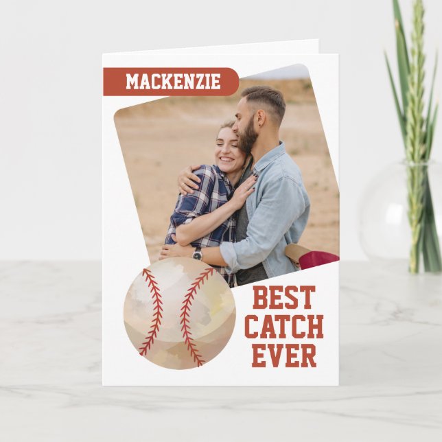 Baseball Best Catch Ever Personalized Photo Holiday Card (Front)