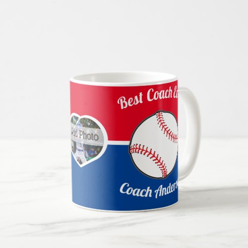 Baseball Best Coach Ever Photo Name red white blue Coffee Mug