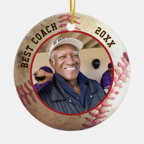 Baseball BEST COACH Photo Personalized Ceramic Ornament