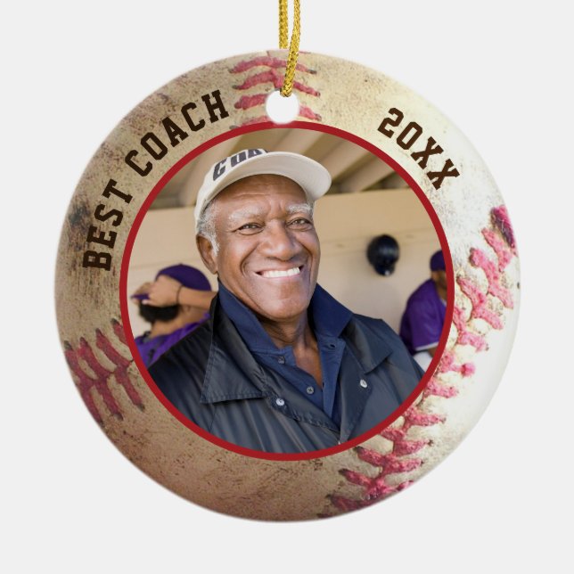 Baseball BEST COACH Photo Personalized Ceramic Ornament (Front)