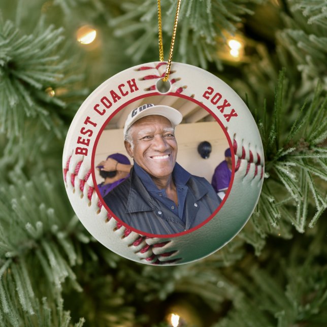 Baseball BEST COACH Photo Team Names Personalized Ceramic Ornament (Tree)