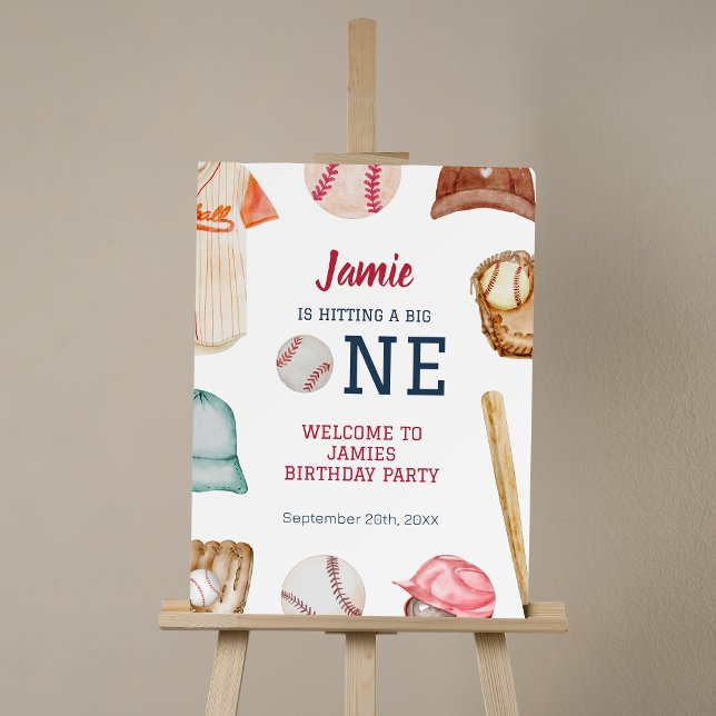 Baseball Big One Boy 1st Birthday  Foam Board (Hitting a Big One Baseball 1st Birthday Welcome Sign)