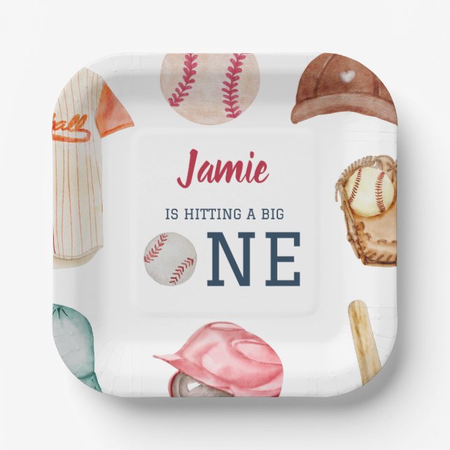 Baseball Big One Boy 1st Birthday  Paper Plates (Front)