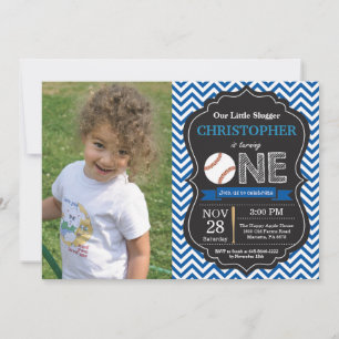 Baseball Birthday 1st Birthday Party Photo Invitation