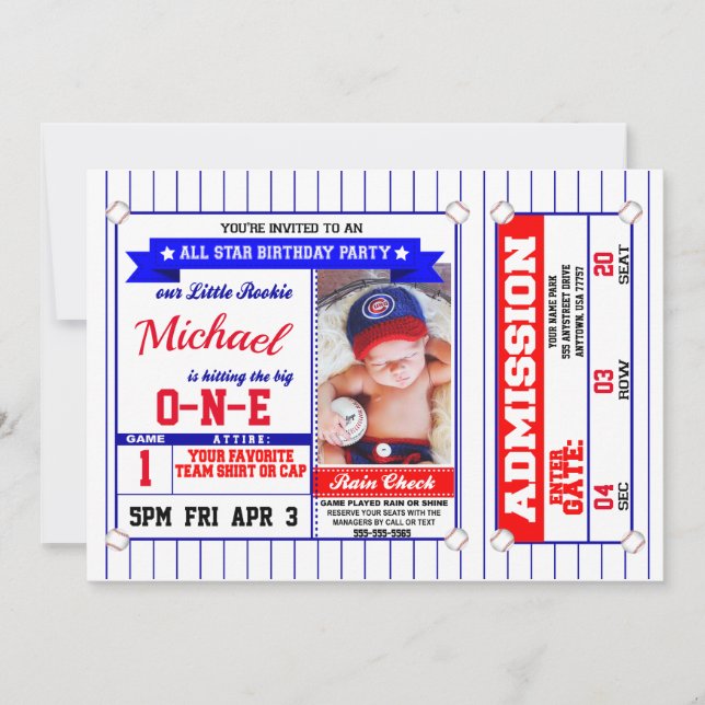 Baseball Birthday - 5x7 - Babys First Birthday Invitation (Front)