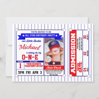 Baseball Birthday - 5x7 - Babys First Birthday Invitation