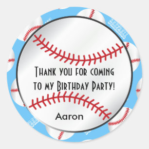 Baseball Birthday Baby Blue Thank You Classic Round Sticker