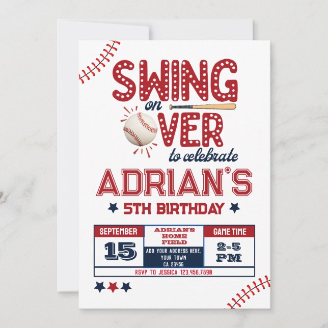 Baseball birthday boy  invitation (Front)