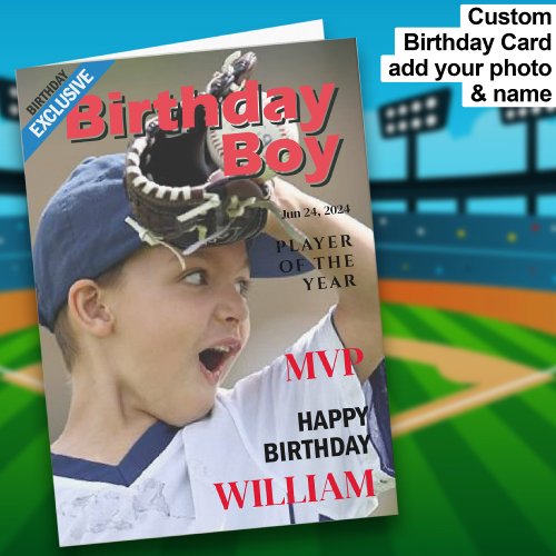 Baseball Birthday Boy  MVP Happy Birthday Card