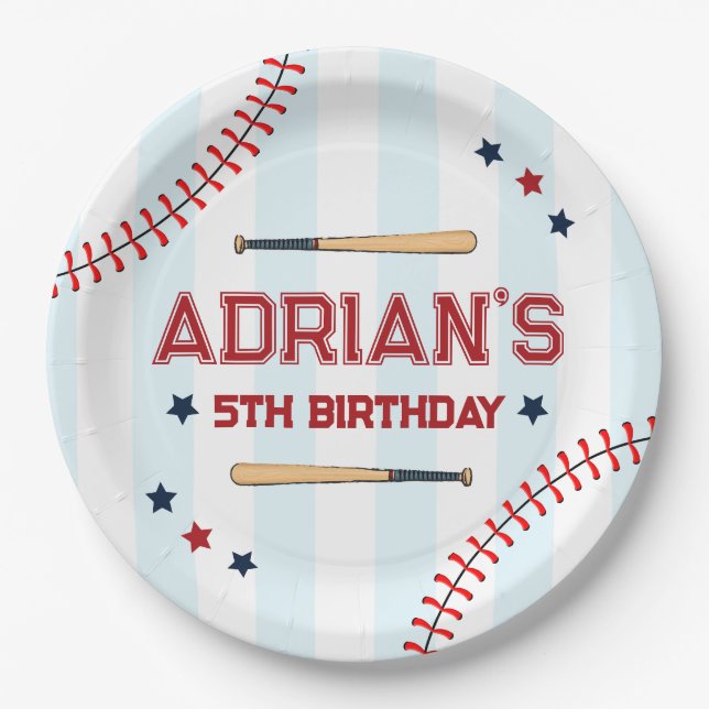 Baseball birthday boy  paper plates (Front)