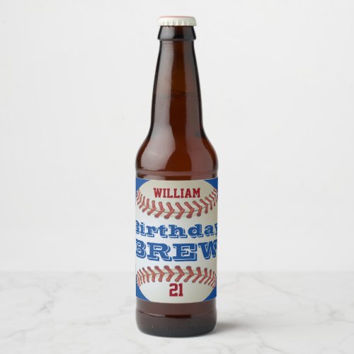 Baseball Birthday Brew Beer Bottle Label