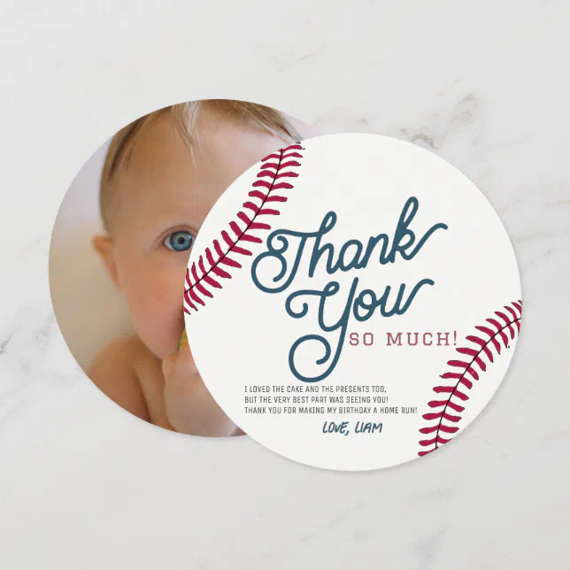 Baseball Birthday Circle Photo Thank You Card | Zazzle