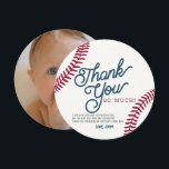 Baseball Birthday Circle Photo Thank You Card<br><div class="desc">This cute and retro birthday circle photo thank you card features a baseball. The reverse side features a navy blue background with faux gold star patterns. Personalize it for your needs. You can find matching products at my store.</div>