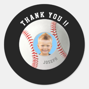 Baseball Birthday Custom Photo Thank You Classic Round Sticker