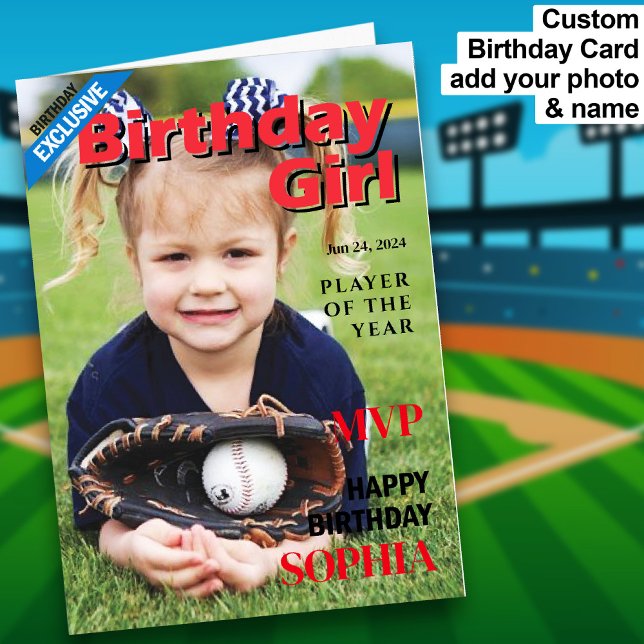 Baseball Birthday Girl / MVP Happy Birthday Card (Baseball Birthday Girl / MVP Happy Birthday Card)