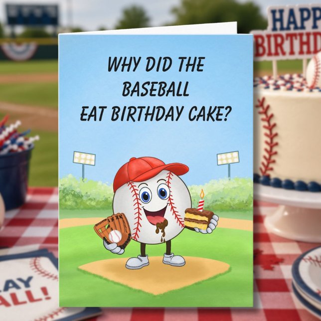 Baseball Birthday Humor Cake Slice Grand Slam Fun Card (Creator Uploaded)