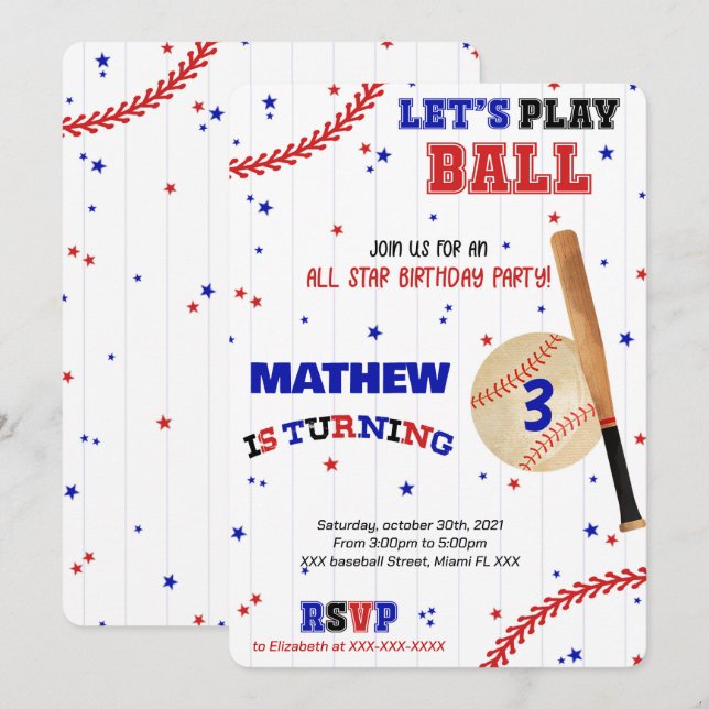 Baseball Birthday Invitation (Front/Back)