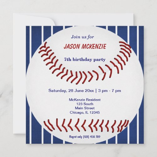 Baseball Birthday Custom Invite