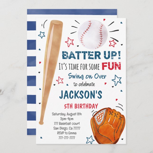 Baseball Birthday Invitation (Front/Back)