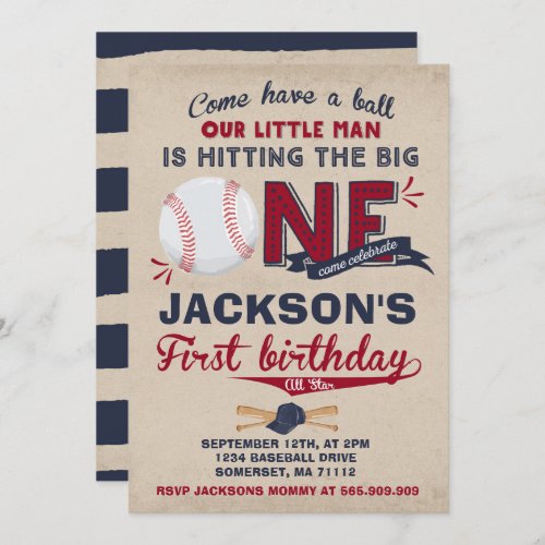 Baseball Birthday Invitation Baseball 1st Birthday