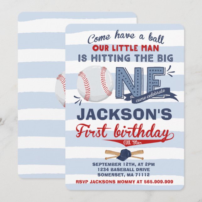 Baseball Birthday Invitation Baseball 1st Birthday (Front/Back)