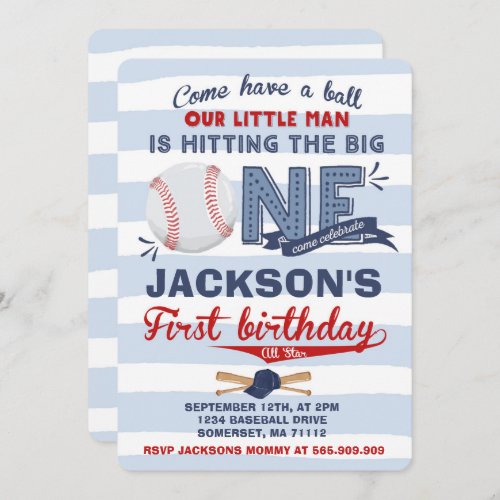 Baseball Birthday Invitation Baseball 1st Birthday