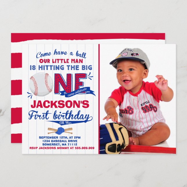 Baseball Birthday Invitation Baseball 1st Birthday (Front/Back)