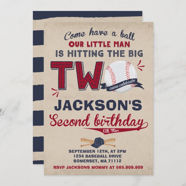 Baseball Birthday Invitation Baseball 2nd Birthday (Front/Back)