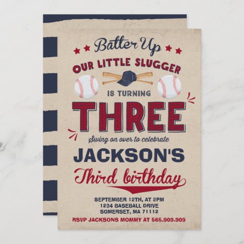 Baseball Birthday Invitation Baseball 3rd Birthday