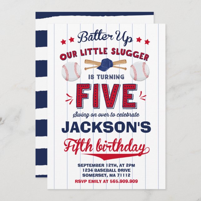 Baseball Birthday Invitation Baseball 5th Birthday (Front/Back)
