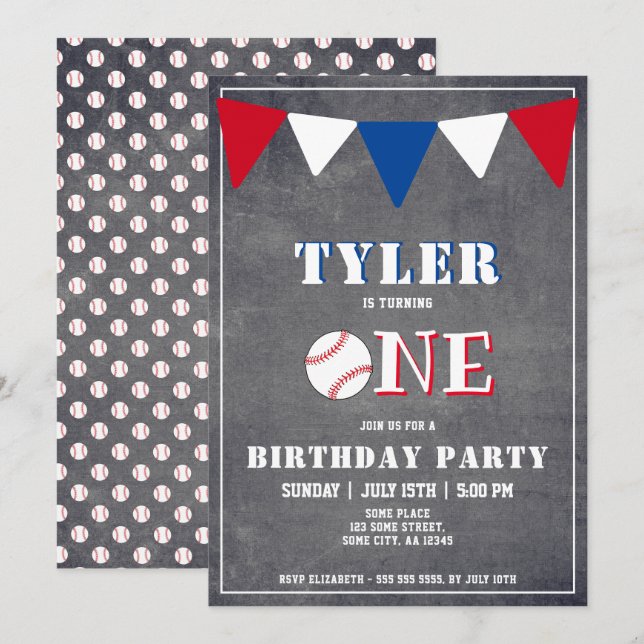 Baseball Birthday Invitation Boy 1st Birthday (Front/Back)