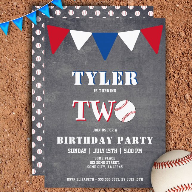 Baseball Birthday Invitation Boy 2nd Birthday