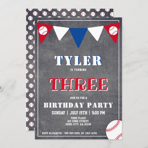 Baseball Birthday Invitation Boy 3rd Birthday