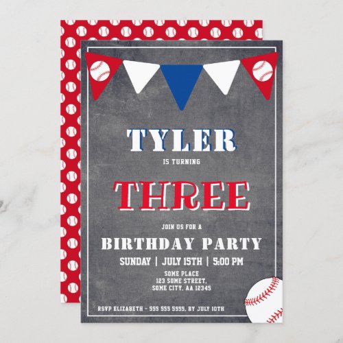 Baseball Birthday Invitation Boy 3rd Birthday