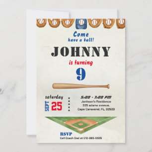 Baseball birthday invitation for boy