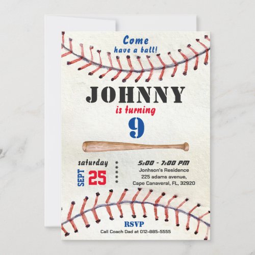 Baseball birthday invitation for boy