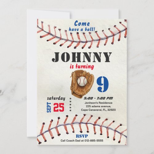 Baseball birthday invitation for boy with photo