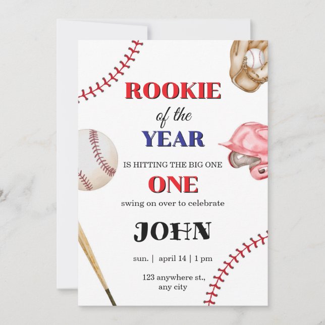 Baseball Birthday Invitation Rookie of the Year (Front)