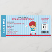 Baseball Invitation Kids Adults Birthday Photo Ticket Red – Pink the Cat