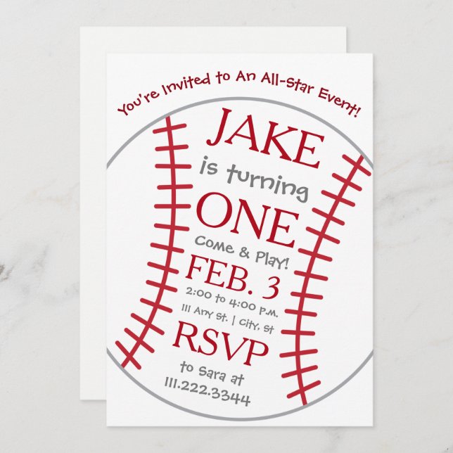 Baseball Birthday Invite- Special Bday Invitation (Front/Back)