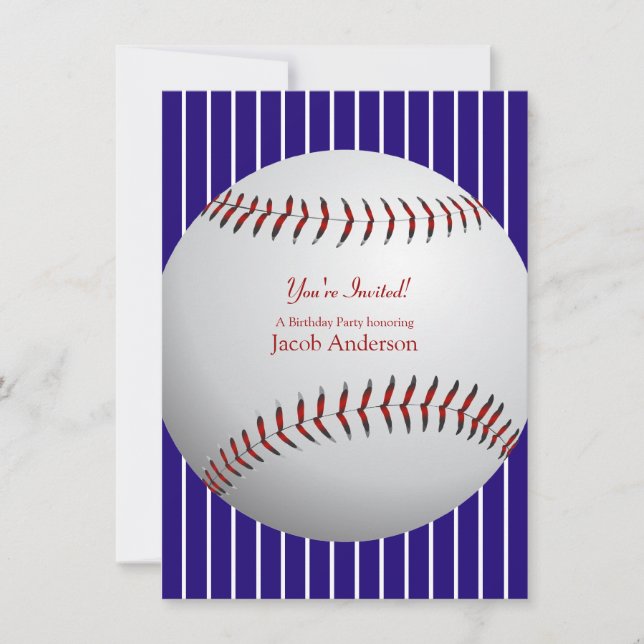 Baseball Birthday Invites (blue stripes) (Front)