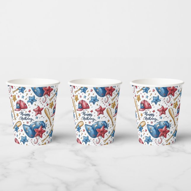 Baseball Birthday Paper Cups Tableware Party Boy (Multi)
