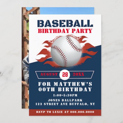 Baseball Birthday Party Add Photo Invitations 