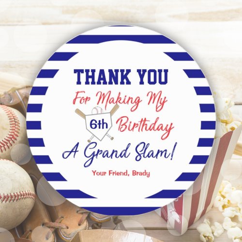 Baseball Birthday Party Blue and Red Round Sticker