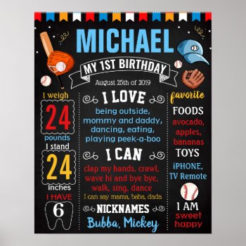 Baseball Birthday Party Chalkboard Sign by 10x10us at Zazzle