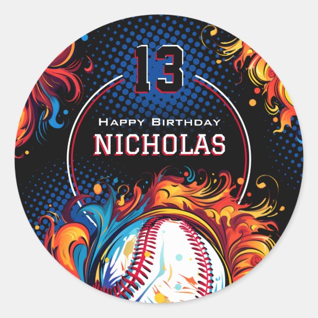Baseball Birthday Party Classic Round Sticker (Front)